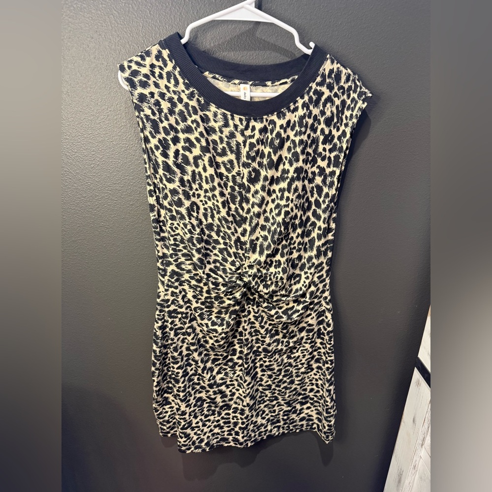 Leopard Print Twist-Waist Sleeveless Dress - Black & Cream